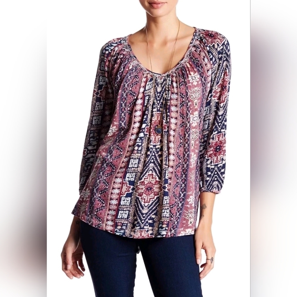 ❤️ LUCKY BRAND TRIBAL PRINTED BOHO TOP, SMALL